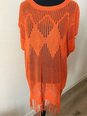 CUPSHE Orange Open-Knit Fringe Sweater Tunic